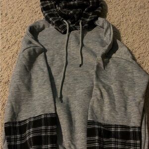 SHEIN Gray and Black Plaid Women's Hoodie